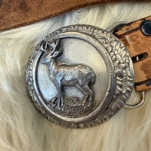 Vintage Pewter Whitetail Deer Buckle with Leather Belt